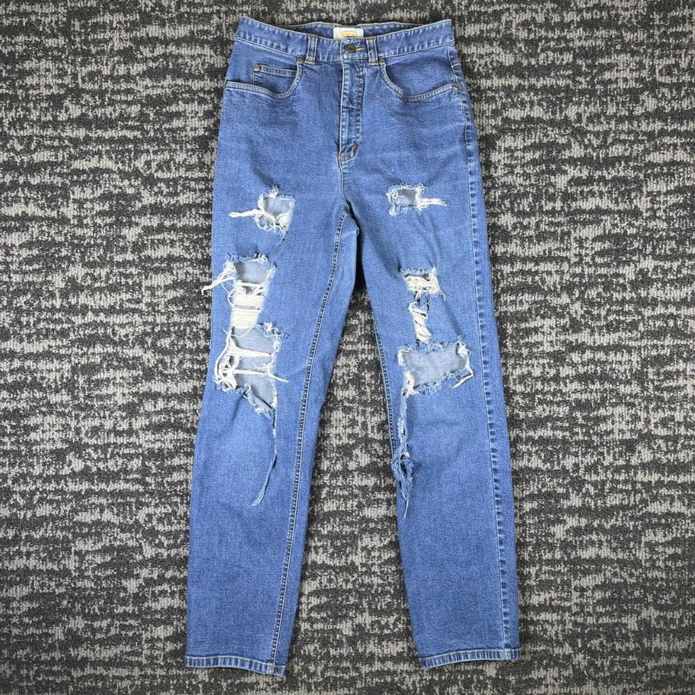 Talbots Jeans Women 6 Blue Heavily Distressed High Rise Straight Leg Grunge Edgy